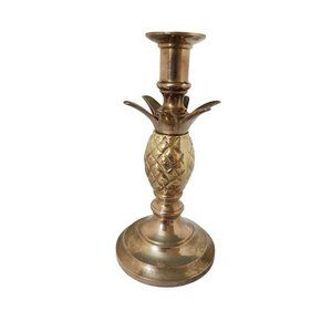 vintage hollywood regency solid brass pineapple candle holder.
